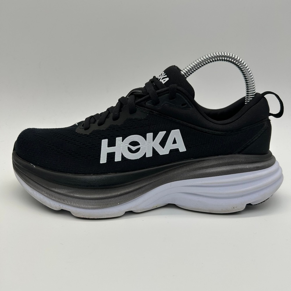 Hoka Bondi 8 Shoes Womens 6.5 Black White Running Sneakers Mesh Max Cushioning
